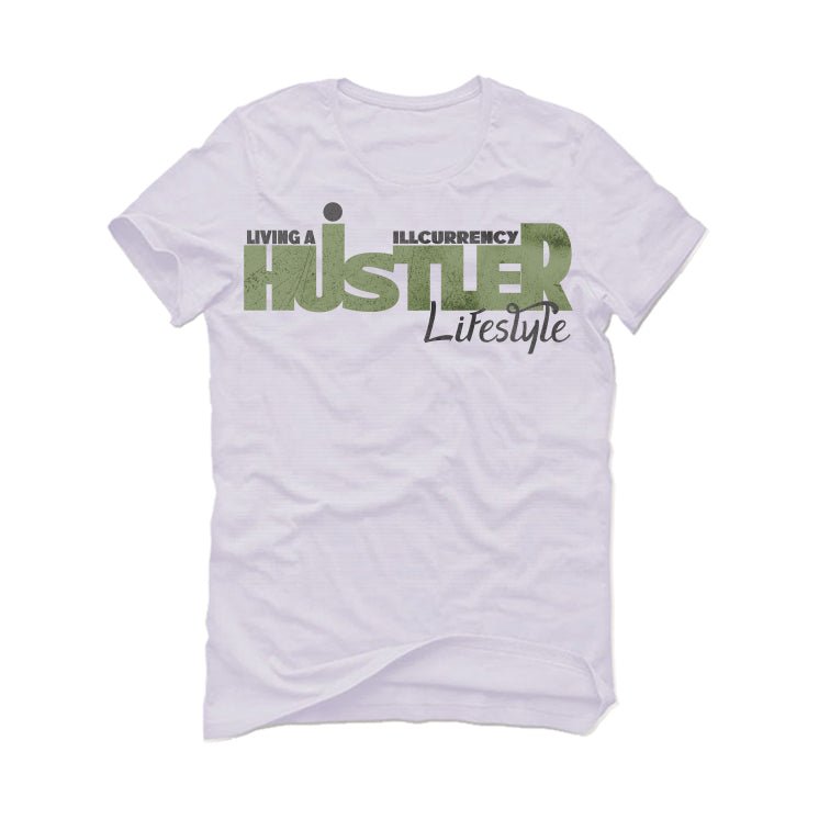 Air Jordan 4 Seafoam aka “Oil Green” - White T-Shirt (LIVING A HUSTLER LIFE STYLE)