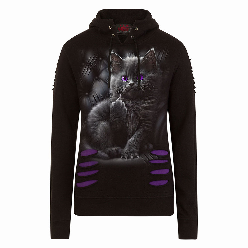 Spiral - CATTITUDE - Large Hood Ripped Hoody Purple-Black product image 1