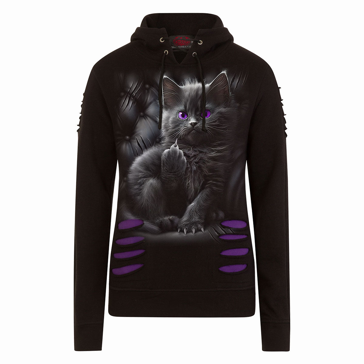 Spiral - CATTITUDE - Large Hood Ripped Hoody Purple-Black product image 1