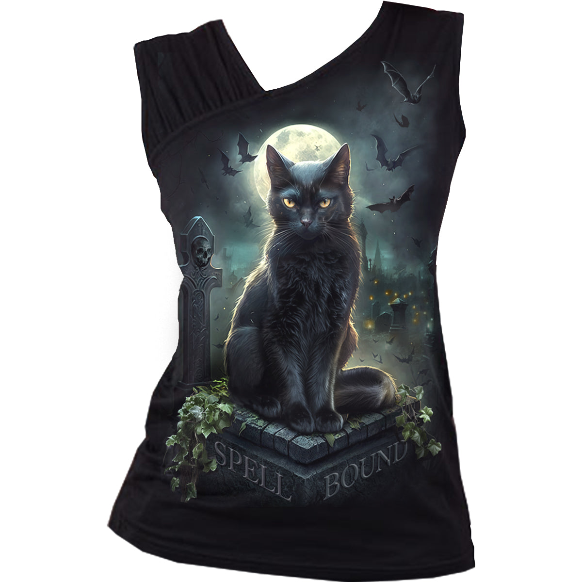 Spiral - SPELL BOUND - Gathered Shoulder Slant Vest Black product image 1