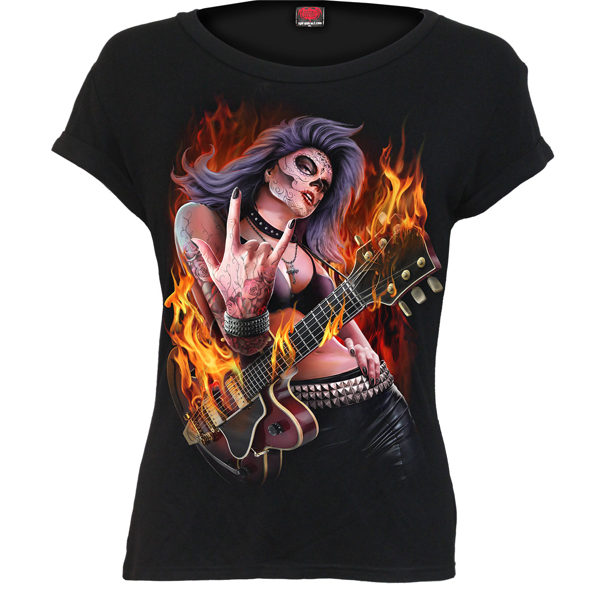 Spiral - ROCKING THE DEAD - Boatneck Cap Sleeve Top Black