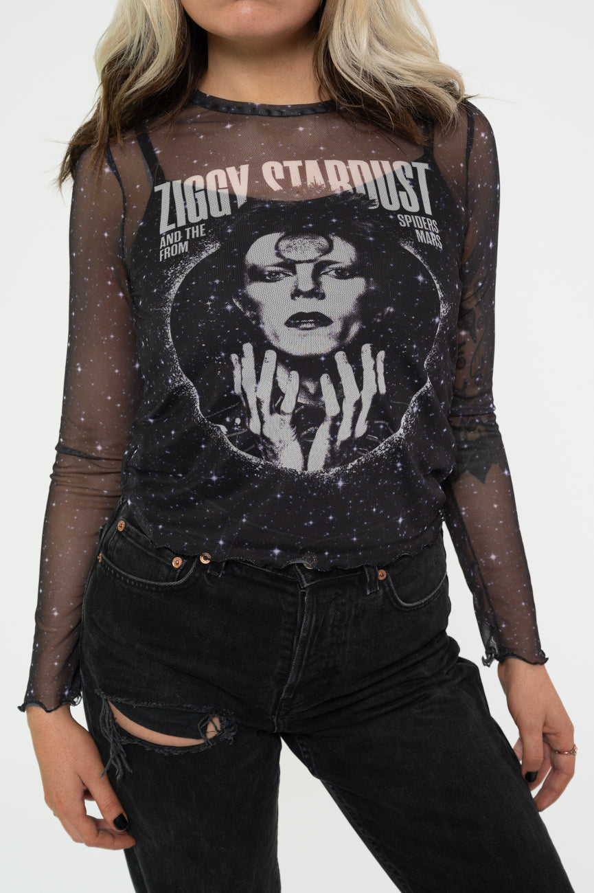 David Bowie Ziggy Long Sleeve Mesh Crop Top product image 3