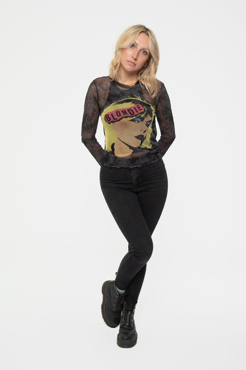 Blondie Punk Poster Long Sleeve Mesh Crop Top