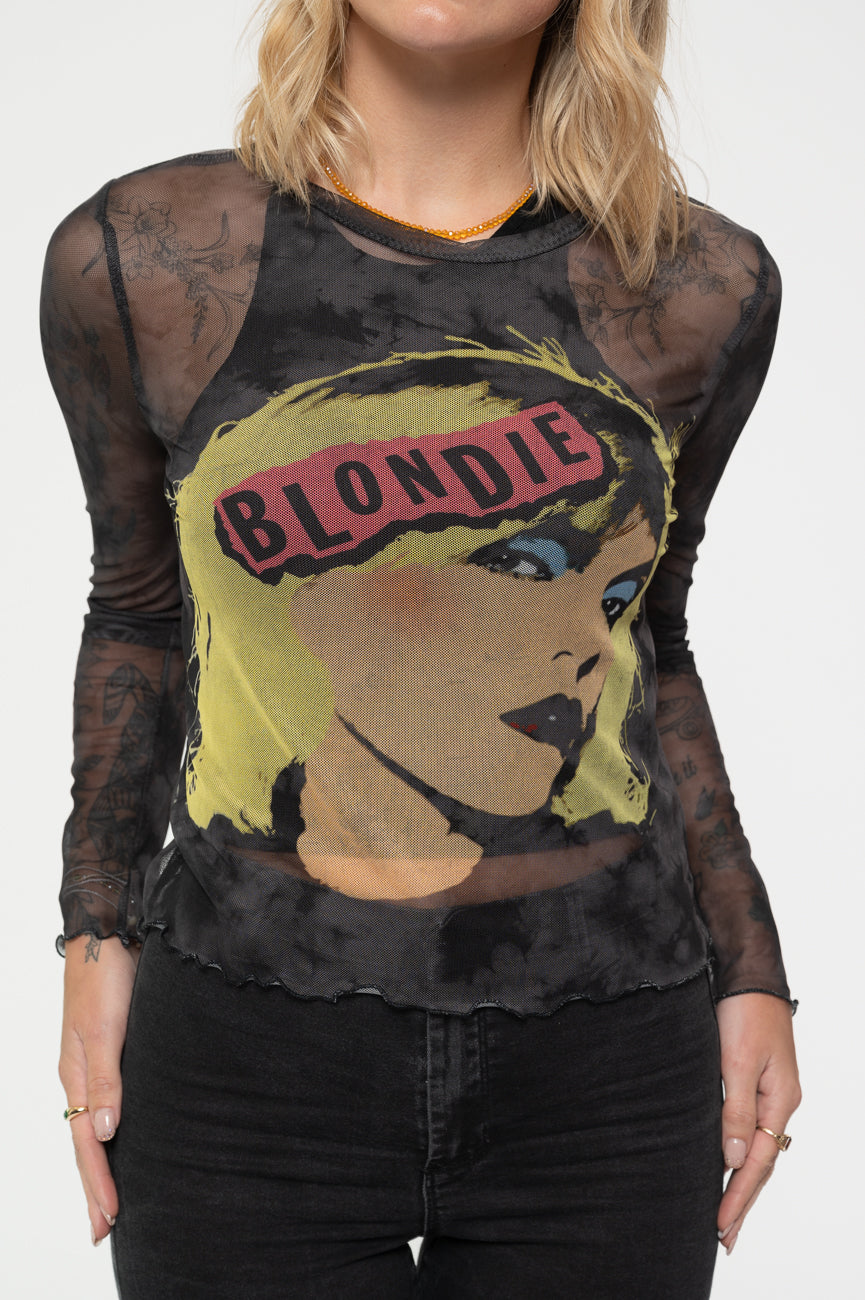 Blondie Punk Poster Long Sleeve Mesh Crop Top