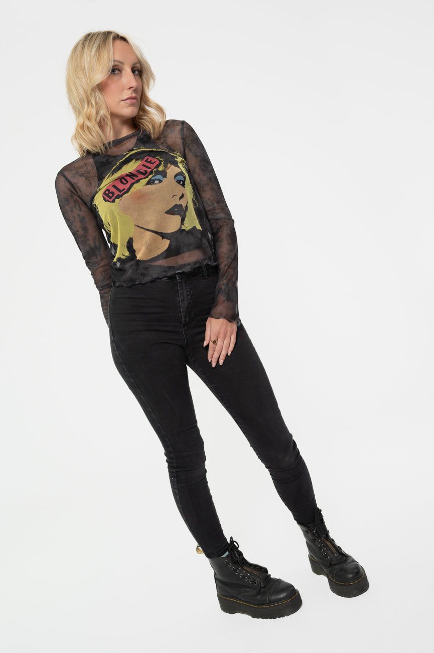 Blondie Punk Poster Long Sleeve Mesh Crop Top
