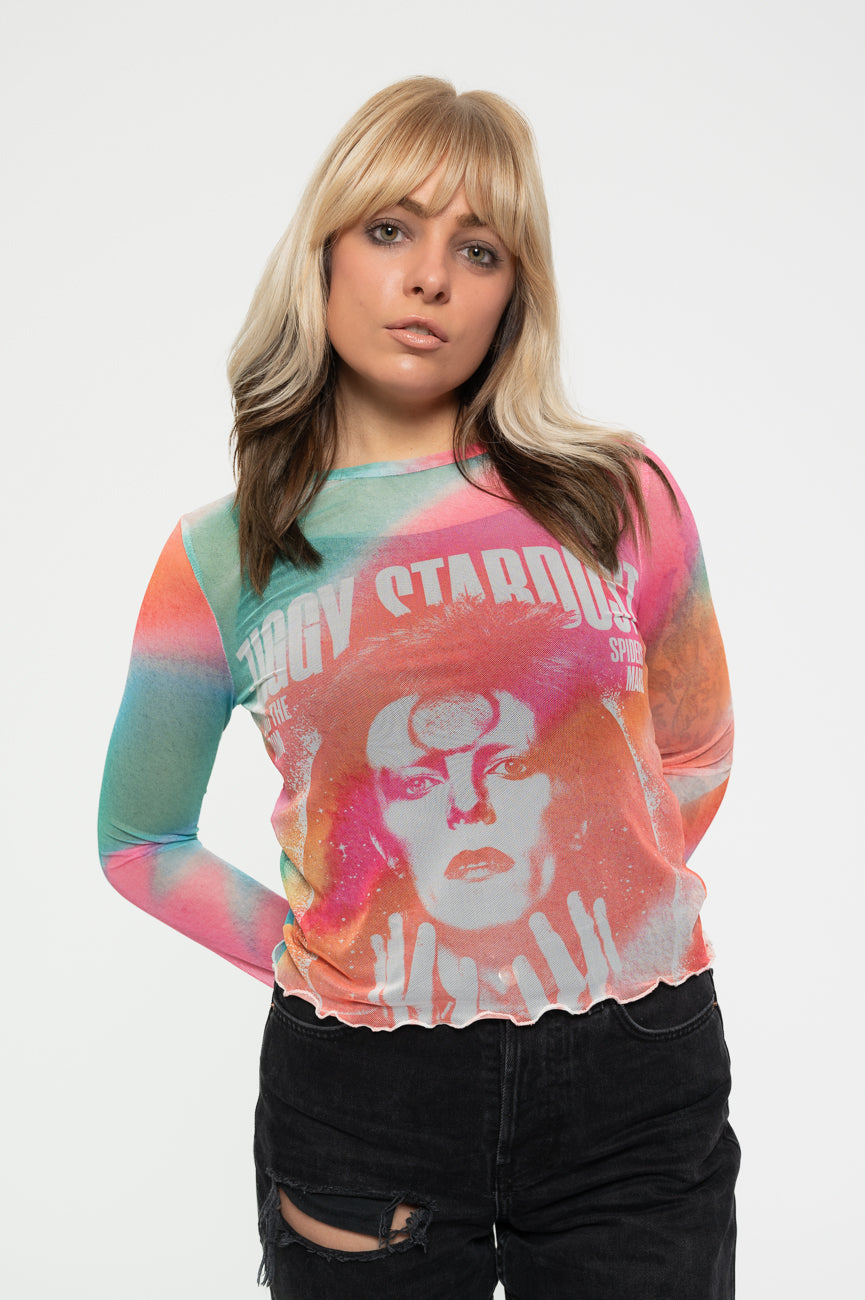 David Bowie Ziggy Stardust Long Sleeve Mesh Crop Top product image 1