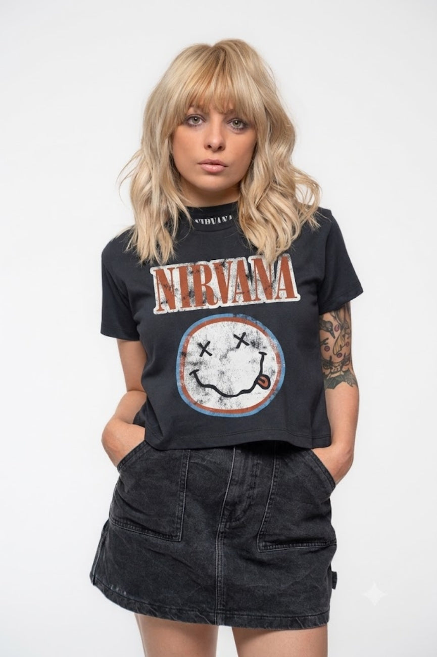 Nirvana Distressed Band Logo Crop Top product image 1