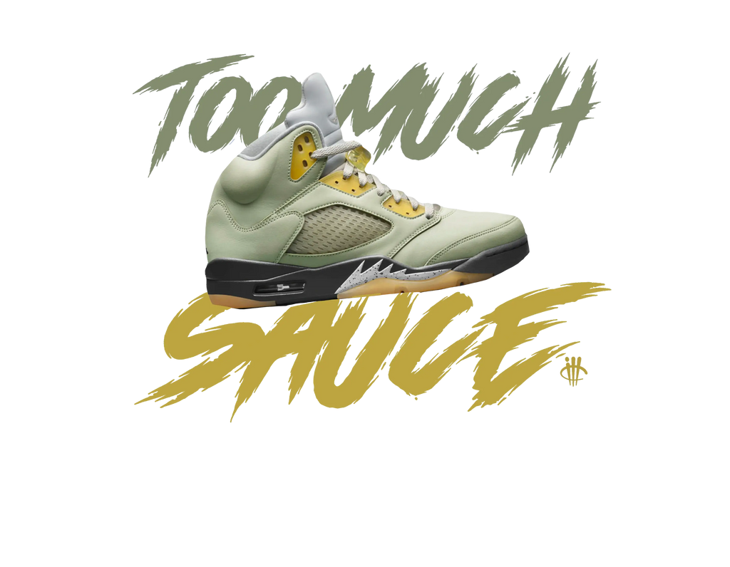 Air Jordan 5 “Jade Horizon” | illCurrency Black T-Shirt (too much sauce)