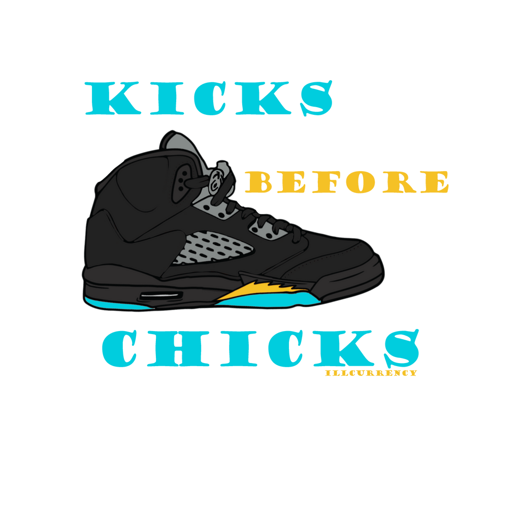 Air Jordan 5 Aqua - Black T-Shirt (KICKS BEFORE CHICKS)