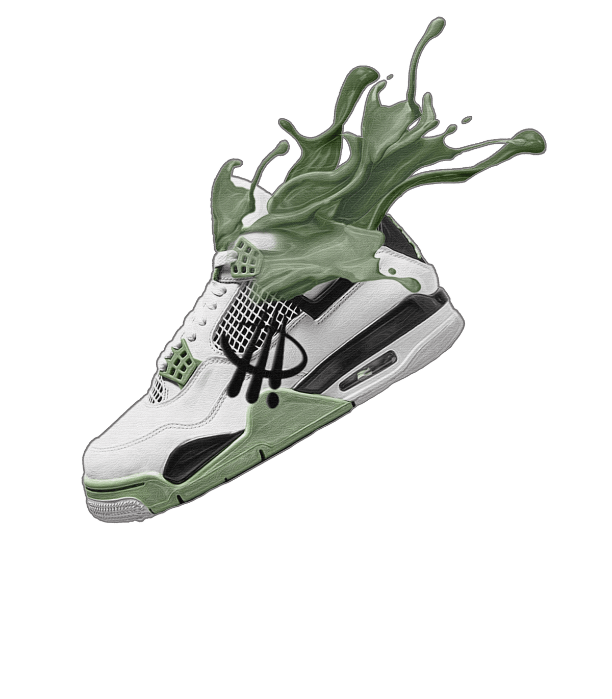 Air Jordan 4 Seafoam aka “Oil Green” - Black T-Shirt (SPLASH 4)