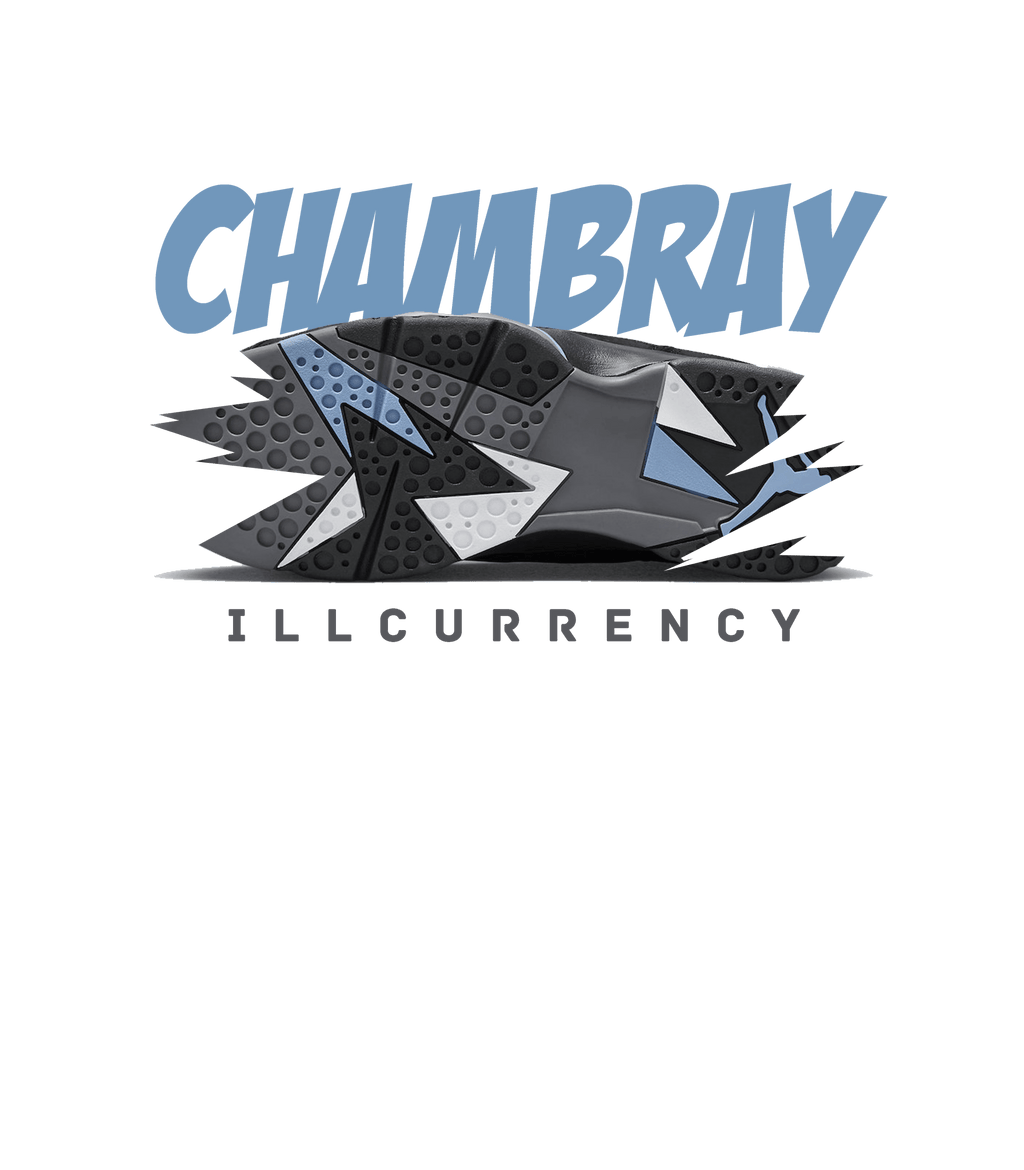 Air Jordan 7 “Chambray” | illcurrency Black T-Shirt (Chambray)