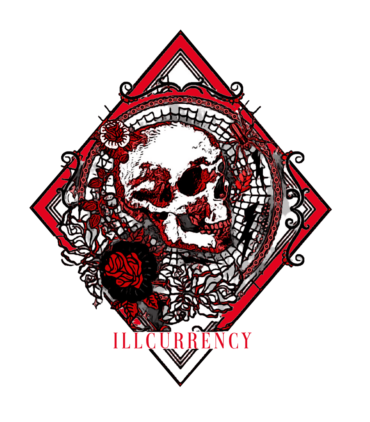 Air Jordan 4 Red Cement - White T-Shirt (Illcurrency skull)