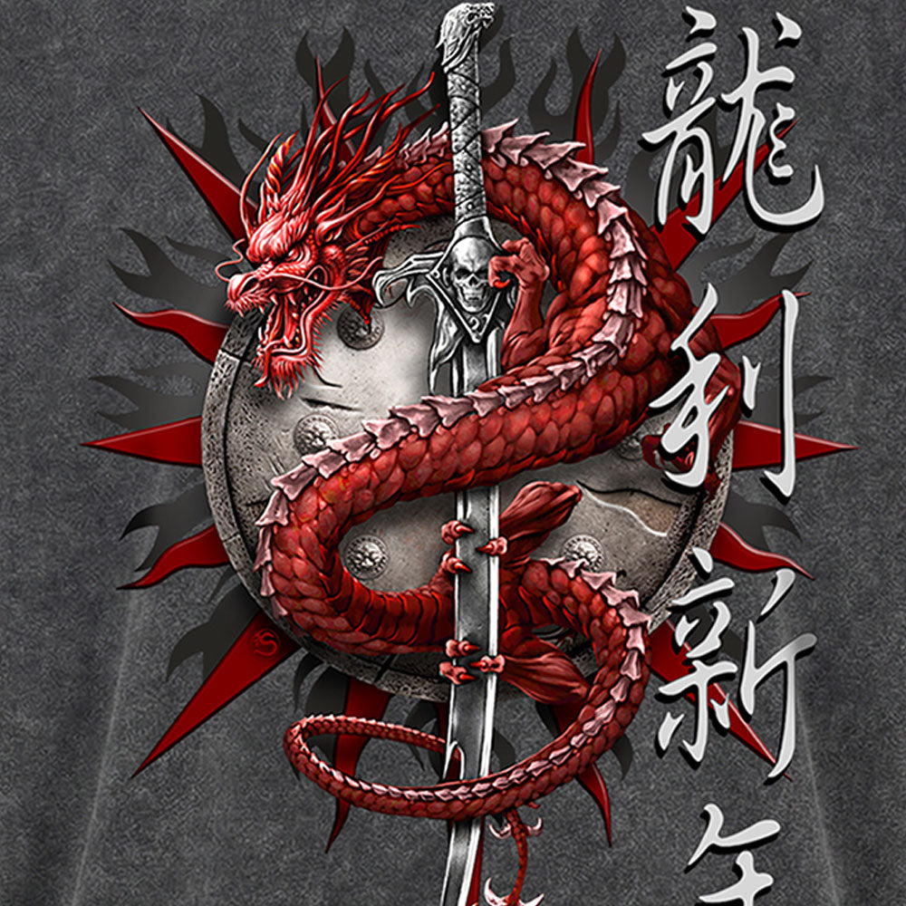 Spiral - ORIENTAL DRAGON - Box T-Shirt Acid Wash Charcoal product image 2