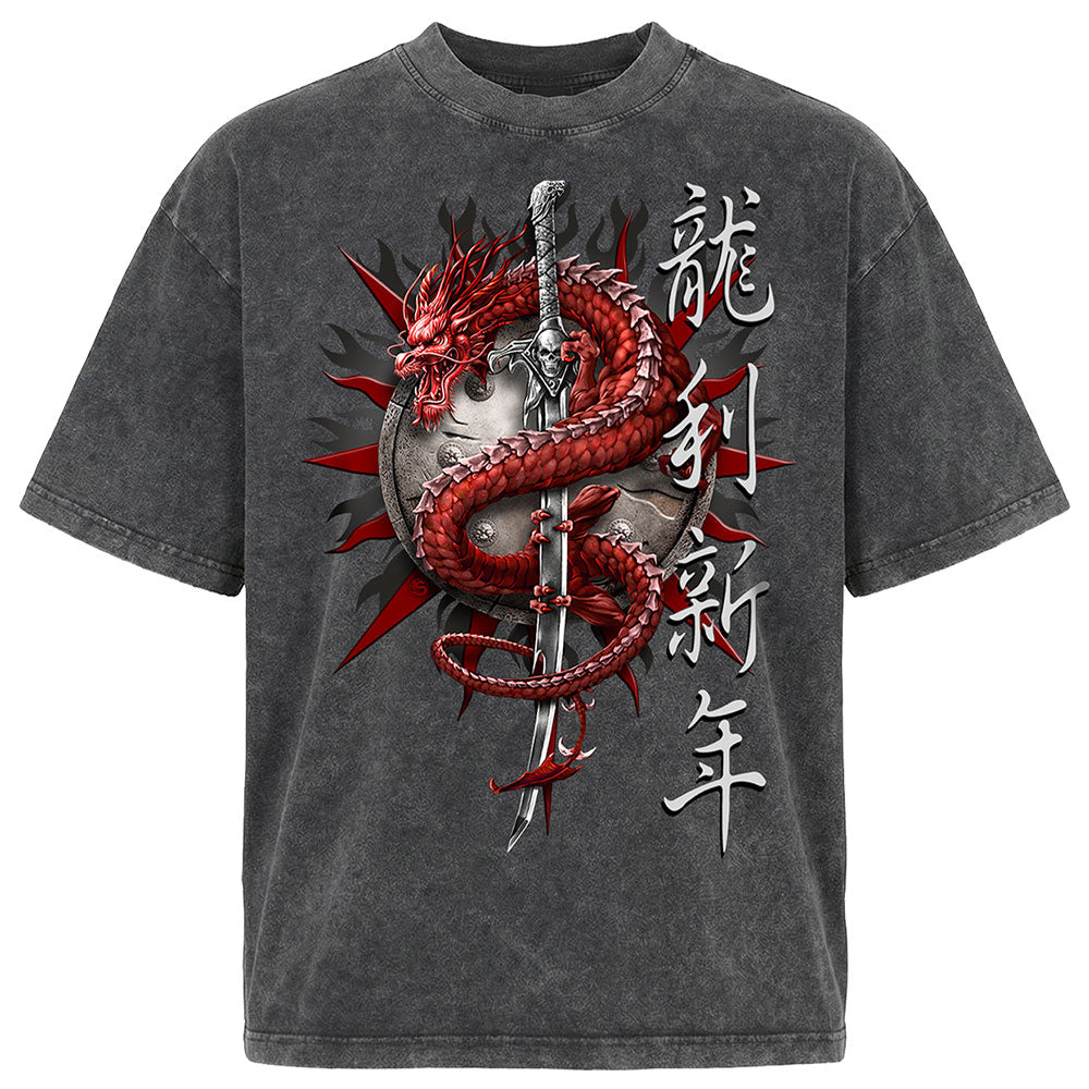 Spiral - ORIENTAL DRAGON - Box T-Shirt Acid Wash Charcoal product image 1
